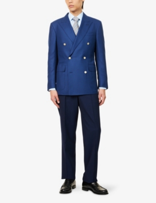 DUNHILL MENS DUNHILL SEERSUCKER FLAT-FRONT STRAIGHT-LEG WOOL AND SILK TROUSERS 
