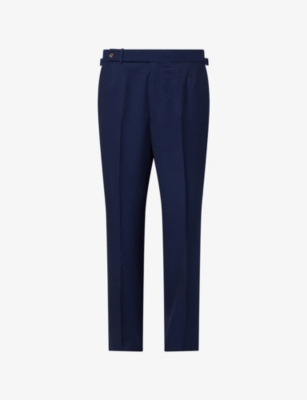 DUNHILL MENS DUNHILL SEERSUCKER FLAT-FRONT STRAIGHT-LEG WOOL AND SILK TROUSERS 