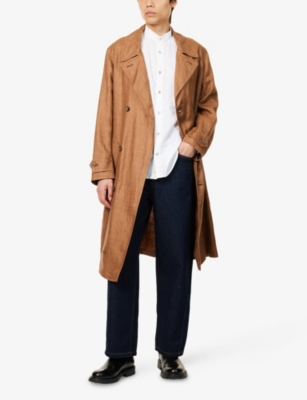 DUNHILL: Double-Breasted Longline Linen Trench Coat