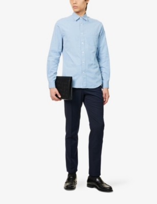 DUNHILL MENS WASHED DENIM LONG-SLEEVE POINT-COLLAR COTTON SHIRT 