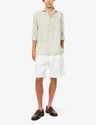 DUNHILL MENS DUNHILL PLEATED RELAXED-FIT LINEN SHORTS 