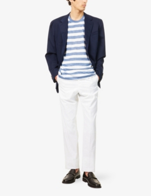 DUNHILL MENS DUNHILL GUERNSEY STRIPE-PRINT LINEN AND COTTON-BLEND T-SHIRT 