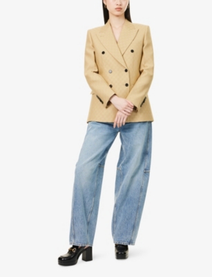 GUCCI: Peak-Lapel Monogram Wool-Silk Blend Blazer