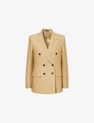 GUCCI: Peak-Lapel Monogram Wool-Silk Blend Blazer