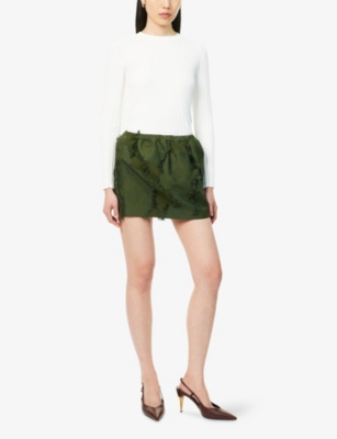 GUCCI: Frayed-Trim Floral Woven Mini Skirt