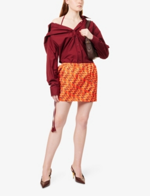 Gucci Women Printed Mini Skirt In Orange Rosso Ancora