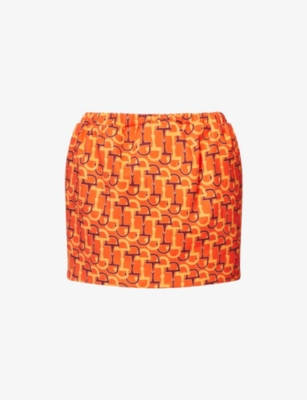 GUCCI: Twill Horsebit-Print Cotton Mini Skirt