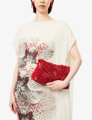 Shop Dries Van Noten Womens Red Envelope Woven Clutch