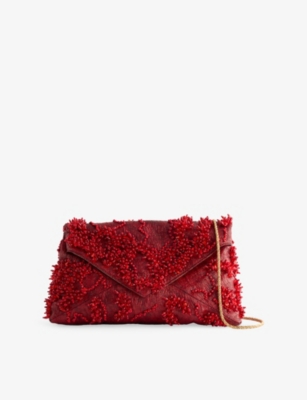 Shop Dries Van Noten Womens Red Envelope Woven Clutch