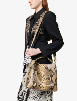 Shop Dries Van Noten Womens Beige Python Leather Top-handle Bag