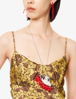 Dries Van Noten Womens Ruby Silver-tone Metal Pendant Necklace