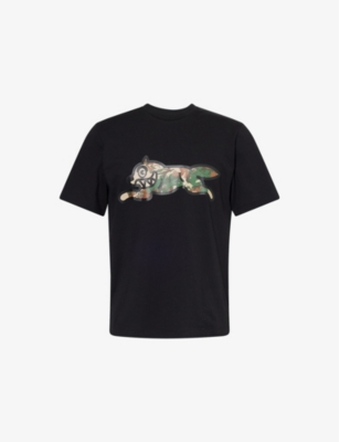 ICECREAM MENS WOODLAND DOG-PRINT RELAXED-FIT COTTON-JERSEY T-SHIRT BLACK XL 