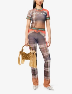 OTTOLINGER: Graphic-Pattern Straight-Leg Slim Mesh Trousers