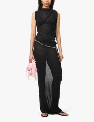 Shop Ottolinger Womens Black Deconstructed Drape Linen-blend Maxi Skirt