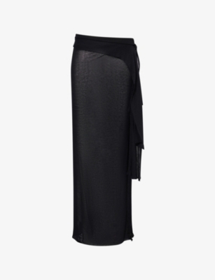 Shop Ottolinger Womens Black Deconstructed Drape Linen-blend Maxi Skirt