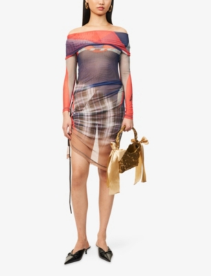 OTTOLINGER: Graphic-Pattern Off-Shoulder Mesh Mini Dress