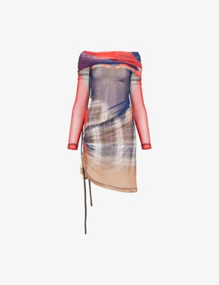 OTTOLINGER: Graphic-Pattern Off-Shoulder Mesh Mini Dress