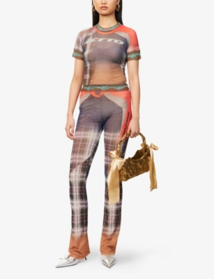 OTTOLINGER WOMENS SURF PLAID PRINT GRAPHIC SHORT-SLEEVE MESH T-SHIRT XL