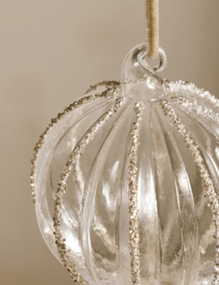 THE WHITE COMPANY: Glitter Ribbed Borosilicate-Glass Christmas Bauble