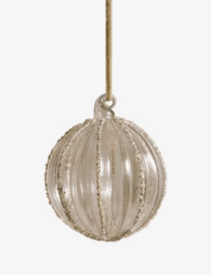 THE WHITE COMPANY: Glitter Ribbed Borosilicate-Glass Christmas Bauble