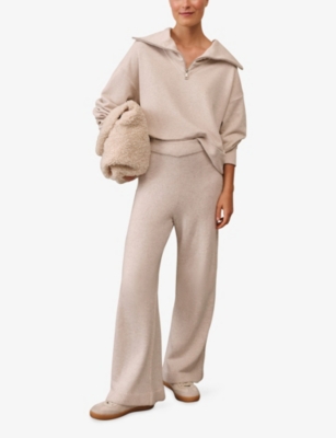 The White Company S Alabastmar Ribbed-panel Wide-leg Mid-rise Wool-blend Trousers In Neutral