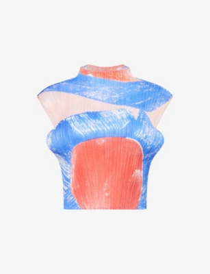 PLEATS PLEASE ISSEY MIYAKE: Backlight Cropped Sleeveless Pleated Knit Top