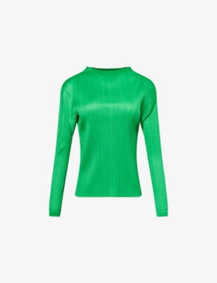 PLEATS PLEASE ISSEY MIYAKE: Long-Sleeve Mock-Neck Pleats Knitted Top