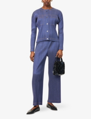 PLEATS PLEASE ISSEY MIYAKE: Wide-Leg Pleated Denim-Look Knitted Trousers