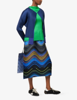 PLEATS PLEASE ISSEY MIYAKE: Merry Bicolor Tie-Front Pleats Knitted Cardigan