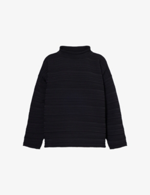 PLEATS PLEASE ISSEY MIYAKE: Horizontal-Rib Crepe Knit Top