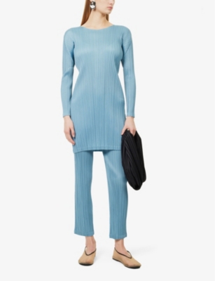 PLEATS PLEASE ISSEY MIYAKE: Pleated Slim-Fit Cropped Knitted Trousers