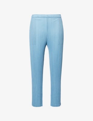 PLEATS PLEASE ISSEY MIYAKE: Pleated Slim-Fit Cropped Knitted Trousers