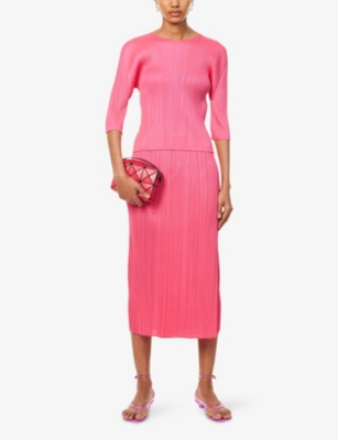 PLEATS PLEASE ISSEY MIYAKE: Monthly Colors: March Two-Slip-Pockets Knitted Midi Skirt
