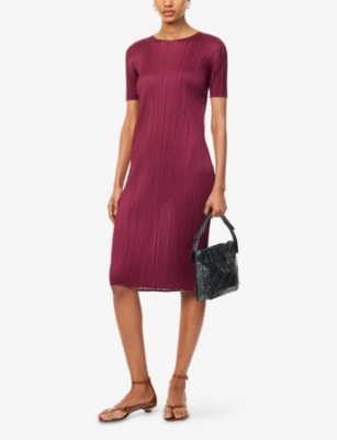 PLEATS PLEASE ISSEY MIYAKE: Monthly Colors: March Round-Neck Knitted Midi Dress