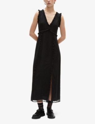 THE KOOPLES: V-Neck Ruffle-Trim Woven Midi Dress
