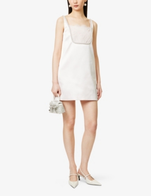 SELF-PORTRAIT: Embellished-Trim Sleeveless Satin Mini Dress