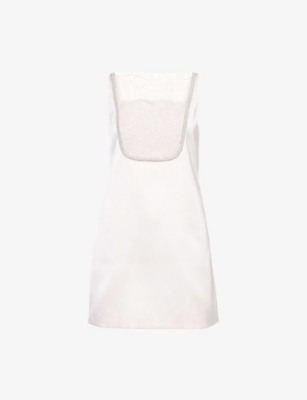 SELF-PORTRAIT: Embellished-Trim Sleeveless Satin Mini Dress