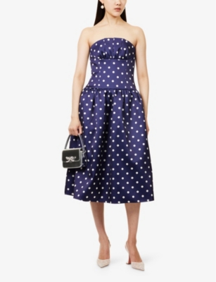 SELF-PORTRAIT: Polka Dot Bandeau Satin Midi Dress