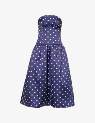 SELF-PORTRAIT: Polka Dot Bandeau Satin Midi Dress