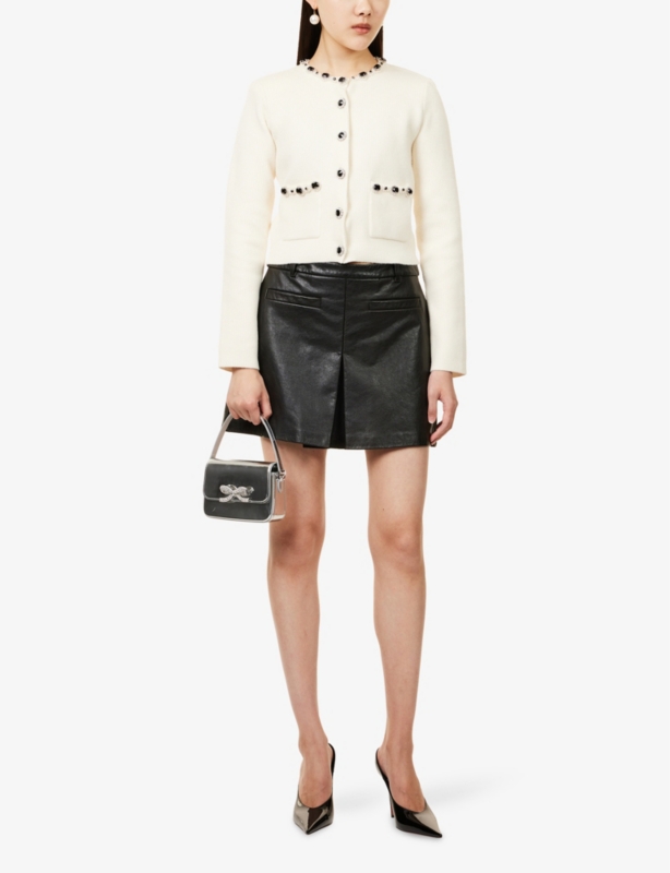 Jewel-Embellished Ribbed Knitted Cardigan