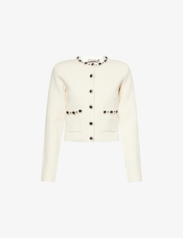 Jewel-Embellished Ribbed Knitted Cardigan