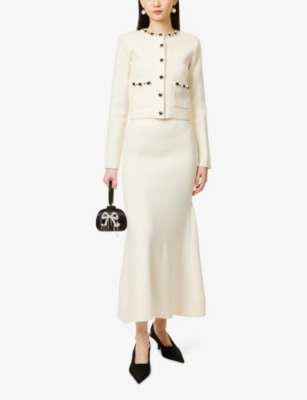 SELF-PORTRAIT: Flared Ribbed Knitted Midi Skirt