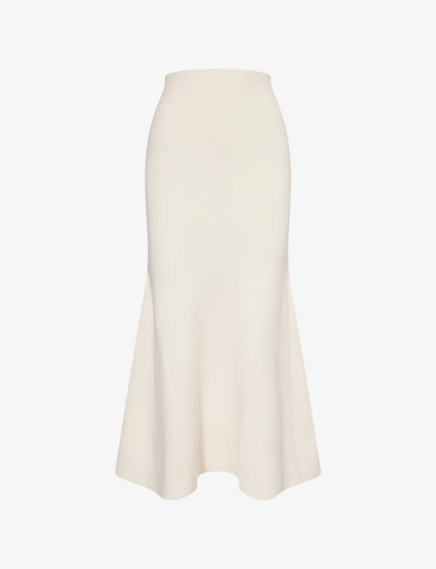 Flared Ribbed Knitted Midi Skirt