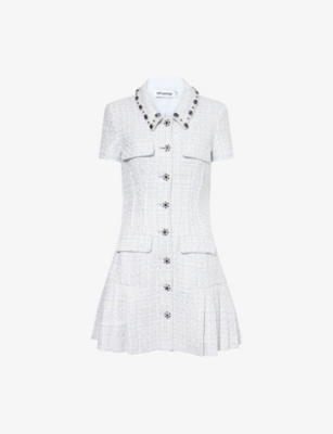 Diamanté-Trim Bouclé Mini Dress