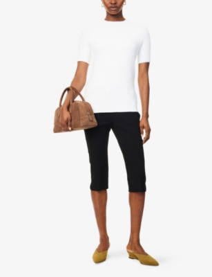 TOTEME: Funnel-Neck Short-Sleeve Cotton-Blend Terry Knit Top