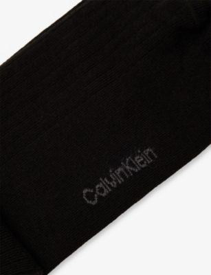 CALVIN KLEIN: Roll-Top Brand-Text Pack of Two Cotton-Blend Knitted Socks