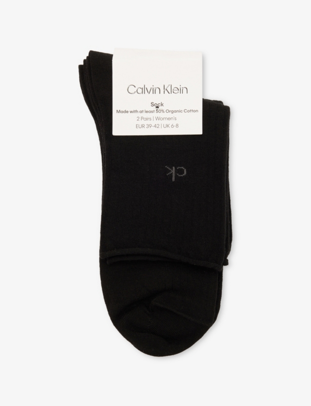 Roll-Top Brand-Text Pack of Two Cotton-Blend Knitted Socks