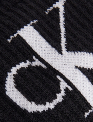 Calvin Klein Womens Black Brand-monogram Ribbed Pack Of Two Cotton-blend Crew Socks Eur 35-38/2-5 Uk In Black