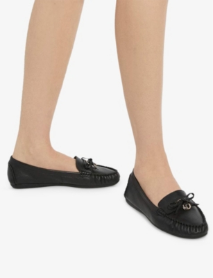 Dune Womens Black Leather Grovers Bow-embellished Leather Loafers In Black Leather