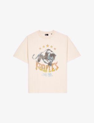 The Kooples Mens Ecru Graphic-print Relaxed-fit Cotton T-shirt In Ecru